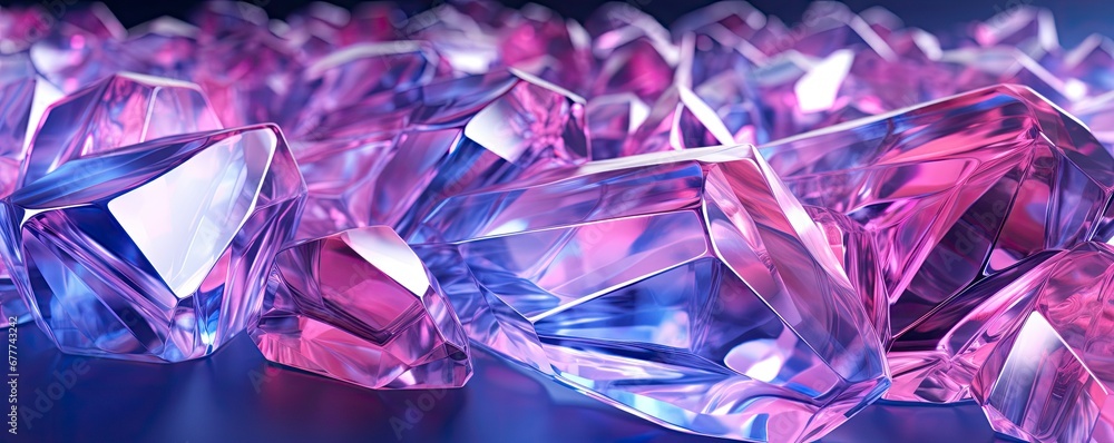 3d render, abstract crystal background, iridescent texture, macro panorama, faceted gem,  polygonal wallpaper, Generative AI