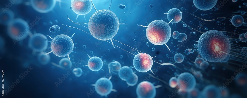 3d rendering of Human cell or Embryonic stem cell microscope background, Geneative AI 3d rendering of Human cell or Embryonic stem cell microscope background, Geneative AI