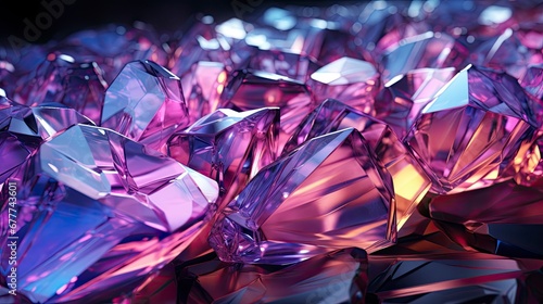 3d render, abstract crystal background, iridescent texture, macro panorama, faceted gem, polygonal wallpaper, Generative AI