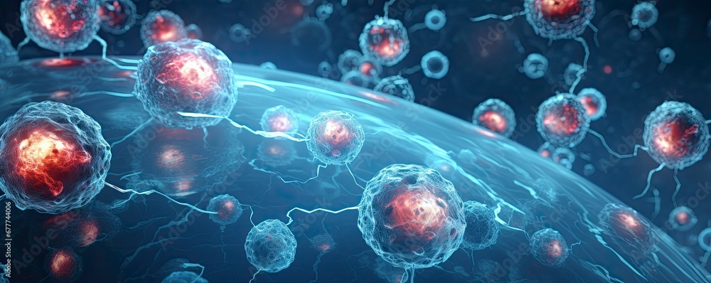 3d rendering of Human cell or Embryonic stem cell microscope background, Geneative AI 3d rendering of Human cell or Embryonic stem cell microscope background, Geneative AI