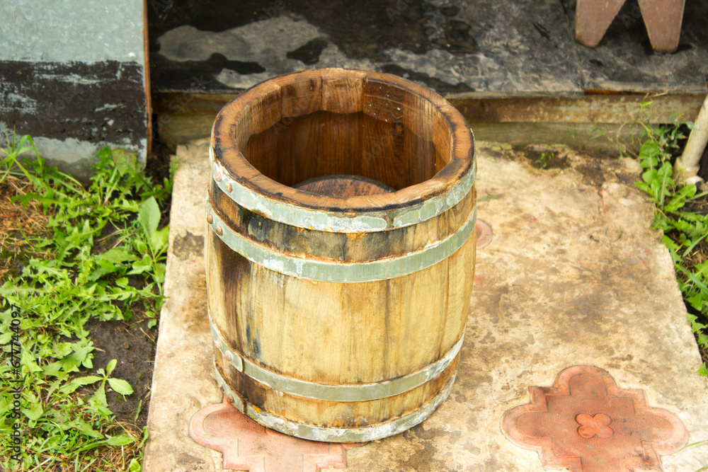 Oak barrel for salting.
