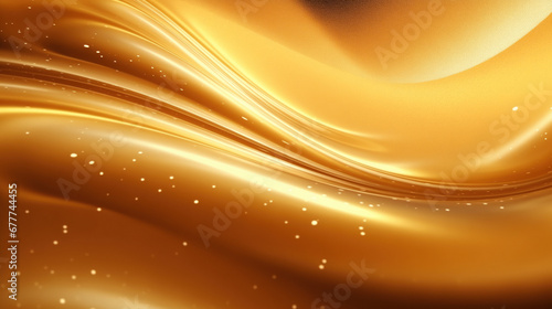 Golden liquid waves with a soft glow and delicate floating particles.