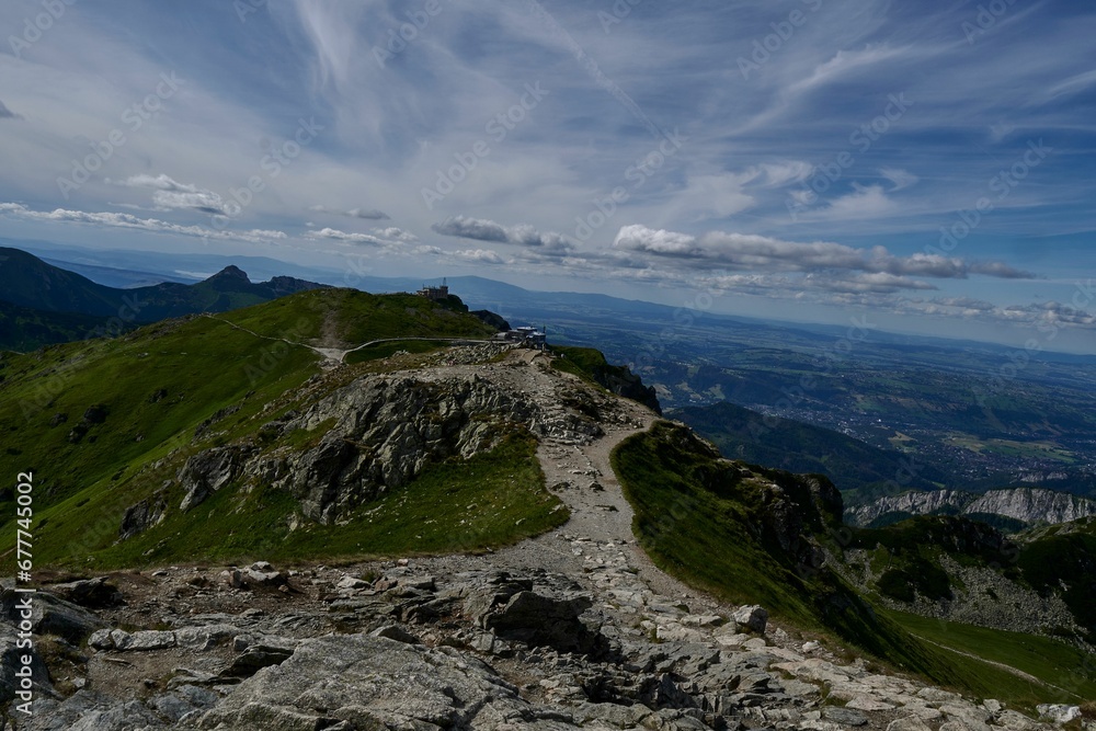 Landscape view of the mountains against a blue clouded sky Landscape view of the mountains against a blue clouded sky
