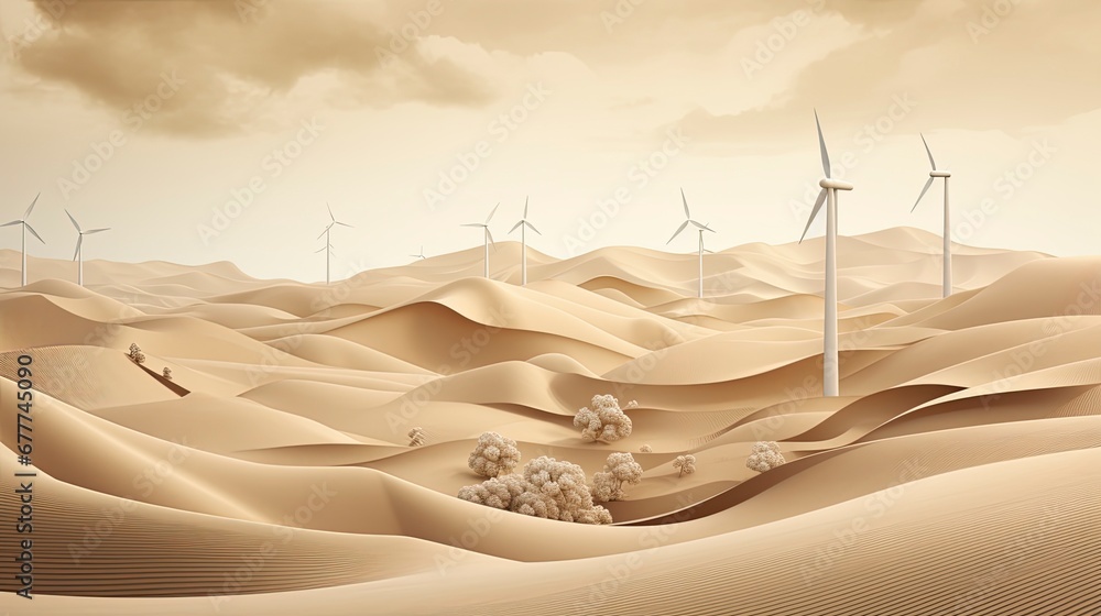 sustainability, zero carbon, net zero, negative carbon, landscape wind turbine, Generative AI - obrazy, fototapety, plakaty 
