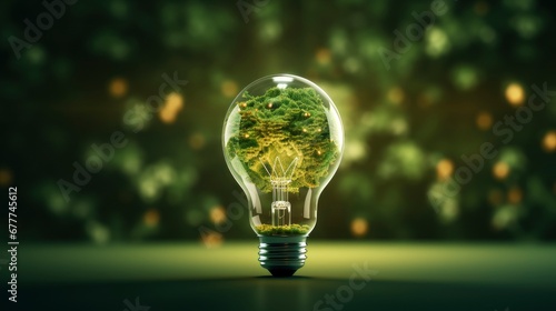 Renewable Energy.Environmental protection, renewable, sustainable energy sources. The green world map is on a light bulb that represents green energy Renewable energy, Generative AI