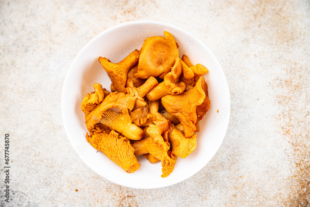 chanterelle mushroom fresh food tasty mushrooms snack on the table copy space food chanterelle mushroom fresh food tasty mushrooms snack on the table copy space food