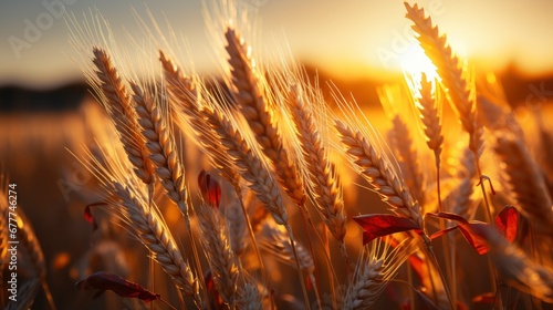 Spikes of wheat in sun, Generative AI