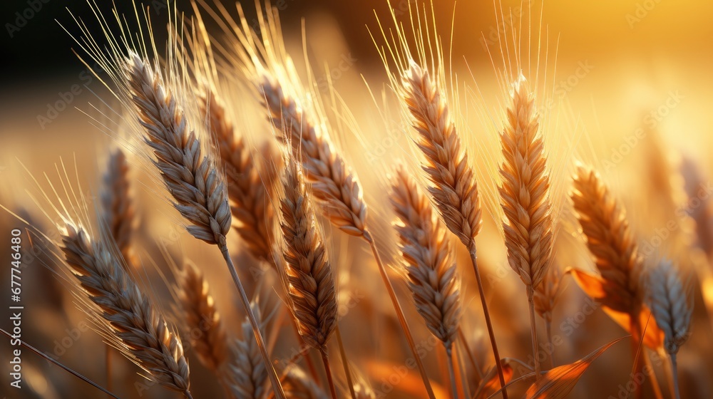 Spikes of wheat in sun, Generative AI Spikes of wheat in sun, Generative AI