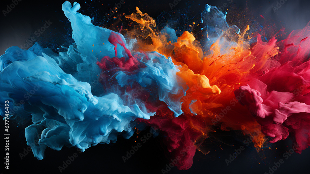 Vibrant colors blending together on a black background. AI generative