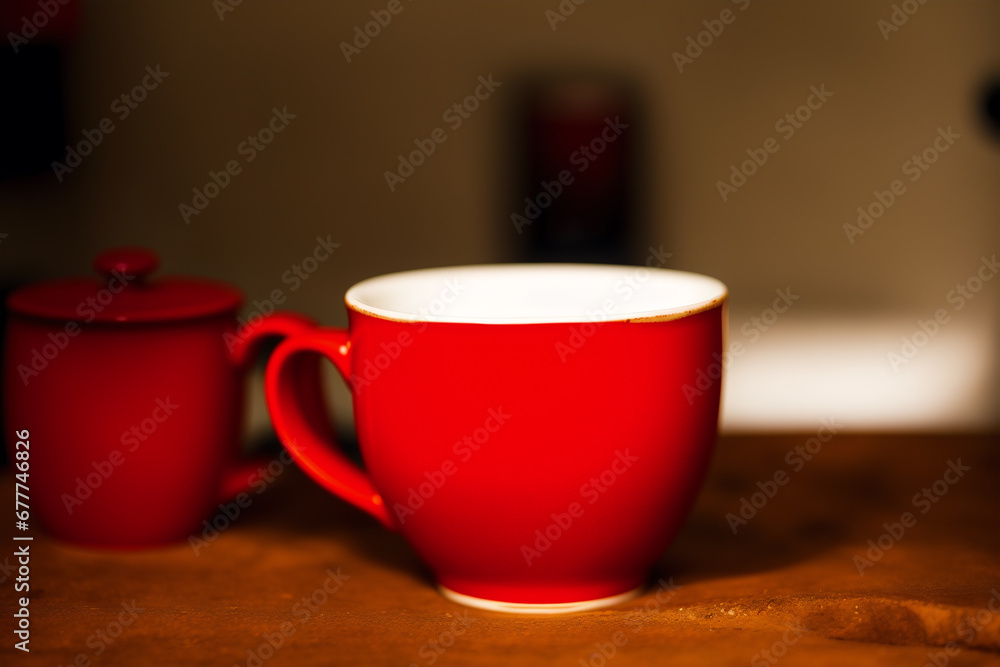 A red mug. Passionate Flames. The Fiery Red Mug. Generative AI