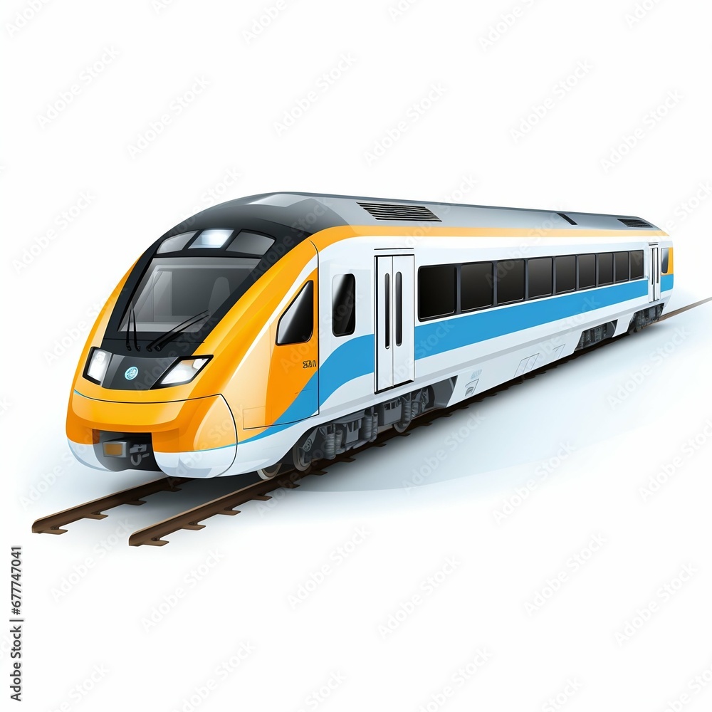 Naklejka premium Modern Bright Fast Train, Isolated on White Background. Generative ai