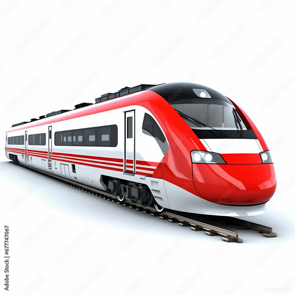 Fototapeta premium Modern Bright Fast Train, Isolated on White Background. Generative ai