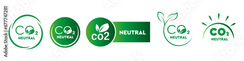 Carbon dioxide neutral - vector stickers isolated on white. CO2 neutral signs.
