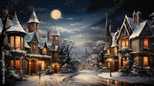 Festive winter scenery, 18th century painting.