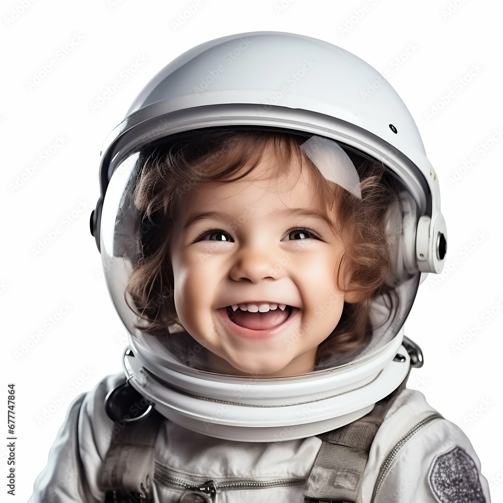 Smiling Little Girl in Astronaut Suit, Isolated on White Background. Generative ai Smiling Little Girl in Astronaut Suit, Isolated on White Background. Generative ai