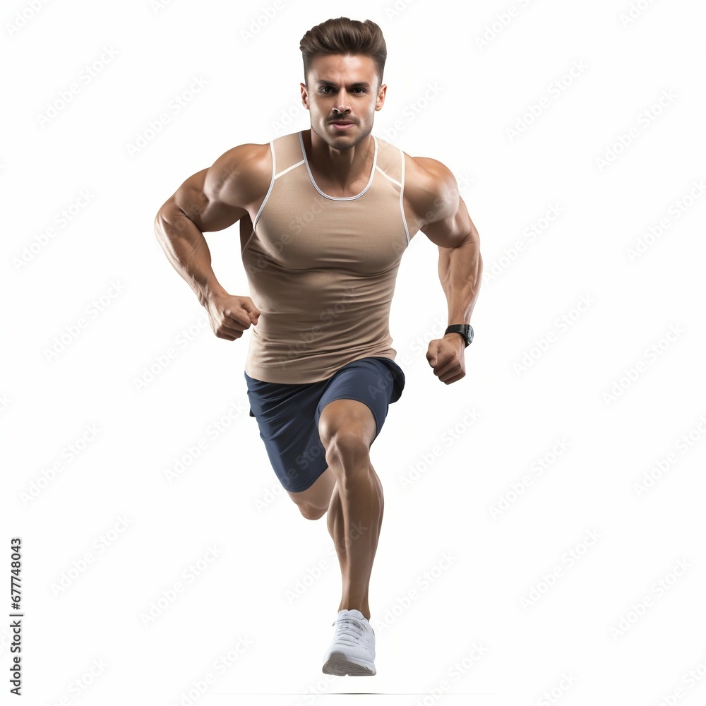 Professional Male Athlete in Running Pose, Isolated on White Background. Generative ai
