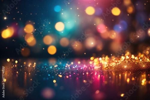 Beautiful bright glitter background, bokeh effect. Sparkling lights, multi-colored backdrop, firecracker explosion.