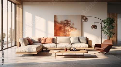 home interior design concept scandinavien living room space design element cosy room with earthtone interior fabric and finishing decorating with natural prop and items room with daylight ambient