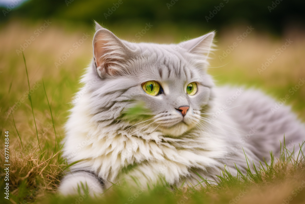 A beautiful grey cat. Whispers of Wisdom. The Grace and Serenity of the Grey Cat. Generative AI