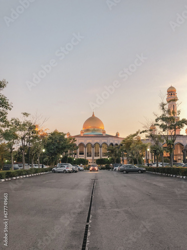 Jame' Asr Hassanil Bolkiah Mosque in Bandar Seri Begawan, Brunei at sunset