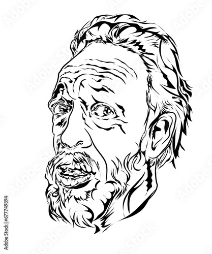 illustration image, an old man with a beard on a white background