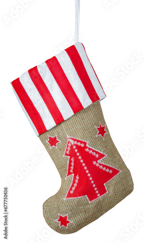 Red christmas boot with gifts on  transparent  background