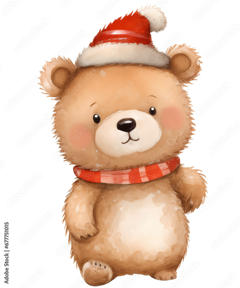Watercolor Christmas bear Santa. Watercolor Christmas bear Santa.