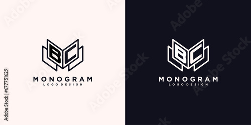 Initials letter BC with book line art education logo symbol vector illustration
