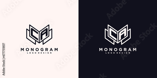 Initials letter CA with book line art education logo symbol vector illustration