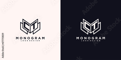 Initials letter CT with book line art education logo symbol vector illustration