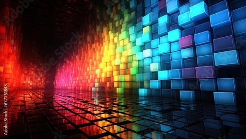 Bright cubes in tunnel perspective: modern and futuristic abstract background