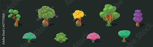 Fantastic Tree and Alien Magic Plants Game Asset Vector Set