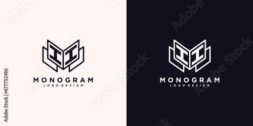 Initials letter II with book line art education logo symbol vector illustration