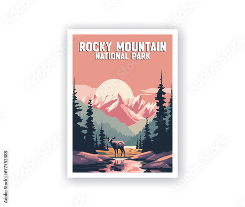 Rocky Mountain, National Park Illustration Art. Travel Poster Wall Art. Minimalist Vector art. Vector Style. Template of Illustration Graphic Modern Poster for art prints or banner design.