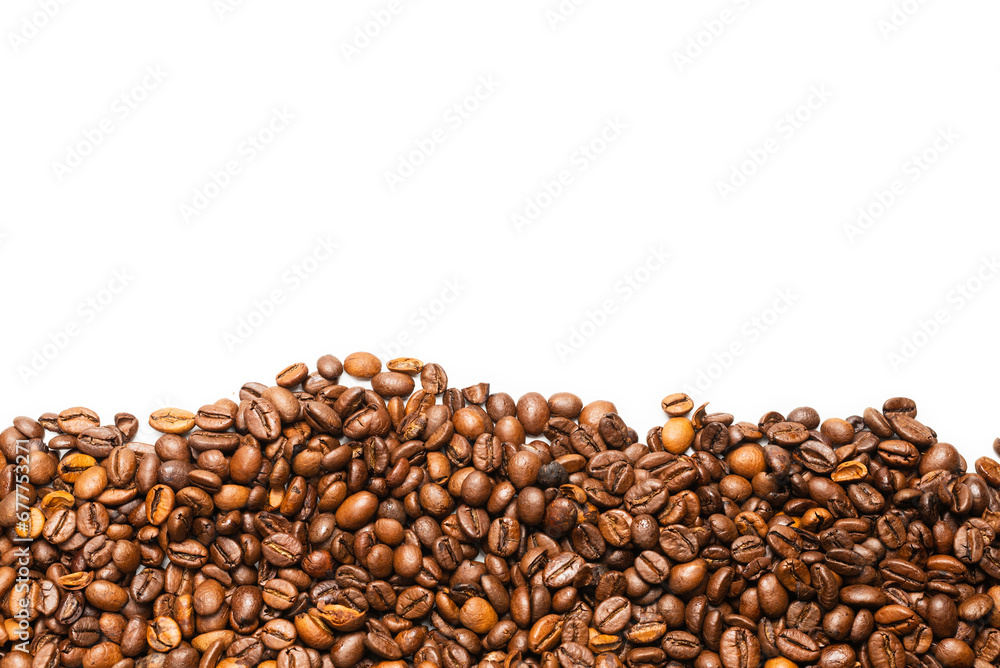 Coffee beans on a white background. Top view. Coffee beans on a white background. Top view.