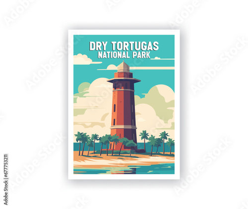 Dry Tortugas, National Park Illustration Art. Travel Poster Wall Art. Minimalist Vector art. Vector Style. Template of Illustration Graphic Modern Poster for art prints or banner design.