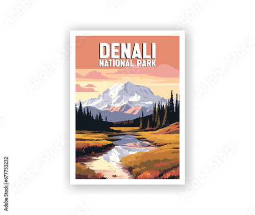 Denali, national park Illustration Art. Travel Poster Wall Art. Minimalist Vector art. Vector Style. Template of Illustration Graphic Modern Poster for art prints or banner design.