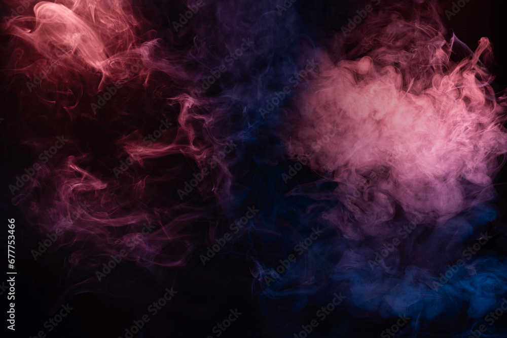 Blue and pink steam on a black background.