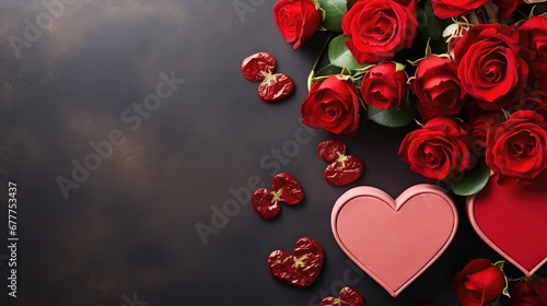 Romantic concept with roses, heart giftbox, and space for text. Perfect for Valentine's Day or special occasions, this expressive design adds vibrancy to your heartfelt messages.