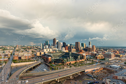 Aerial helicopter shot of Denver city © Aitcheeboy
