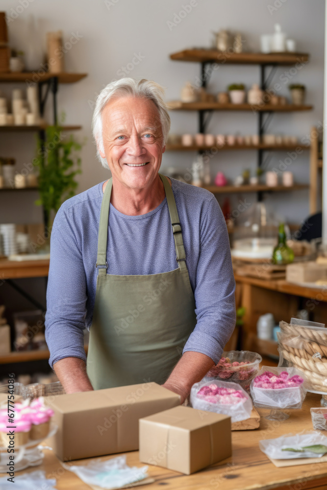 Shop Owner's Smiles of Achievement. His hard work pays off as he proudly opens his store. Shop Owner's Smiles of Achievement. His hard work pays off as he proudly opens his store.