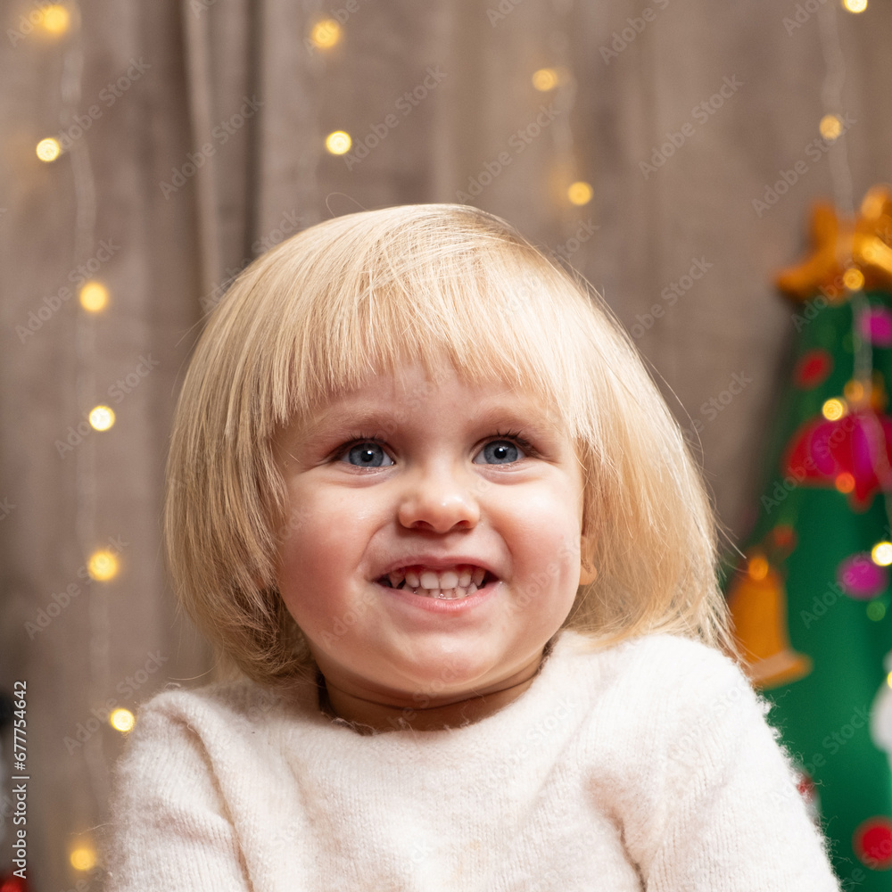 Portrait of two year old little Christmas blonde girl with blue eyes Portrait of two year old little Christmas blonde girl with blue eyes