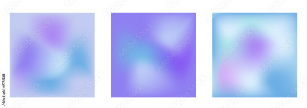  Set of 3 square abstract vector radient fluid backgrounds purple and blue tones