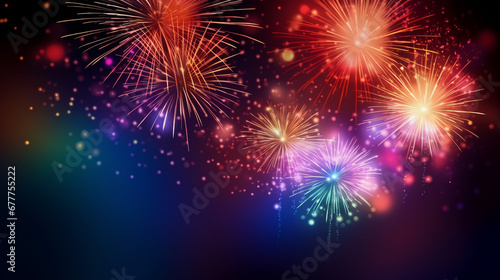Fireworks in the night sky. Happy New Year background.