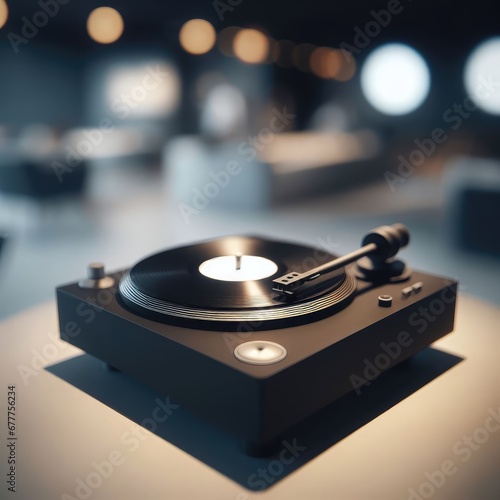 turntable with vinyl record on seample background