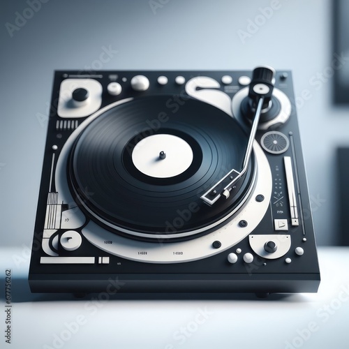 turntable with vinyl record on seample background photo