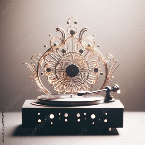 turntable with vinyl record on seample background photo