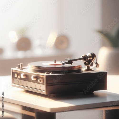 turntable with vinyl record on seample background photo