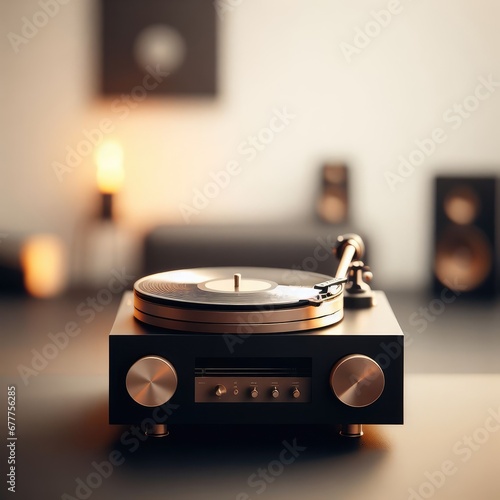 turntable with vinyl record on seample background photo