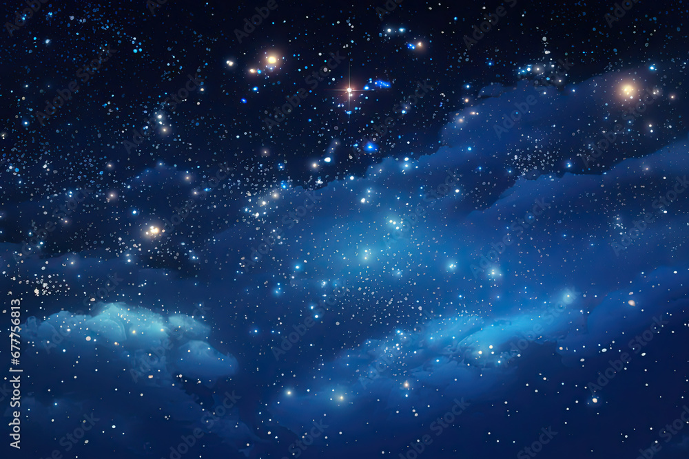 Obraz premium Beautiful night sky, with stars, moon, comet, cloud, calm, mythical universe, serene background, wallpaper